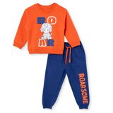 HelloBaby Erkek Bebek Eşofman Takımı Dinozor Baskılı Bağcıklı Bisiklet Yaka Long Sleeve Ribanalı - Turuncu