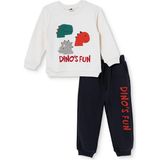 Hellobaby Erkek Bebek Eşofman Takımı Dinozor Baskılı Bisiklet Yaka Long Sleeve Ribanalı - Ekru - 12 - 18 Ay