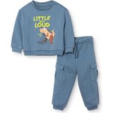Hellobaby Erkek Bebek Eşofman Takımı Dinozor Baskılı Bisiklet Yaka Uzun Kol Ribanalı - Mavi - 2 - 3 Yaş