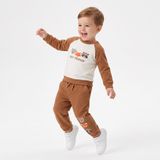 HelloBaby Erkek Bebek Eşofman Takımı Hayvan Baskılı Bağcıklı Bisiklet Yaka Long Sleeve Lastikli - Açık Kahverengi