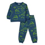 HelloBaby Erkek Bebek Eşofman Takımı Hayvan Baskılı Bisiklet Yaka Long Sleeve Ribanalı - Petrol