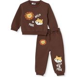 Hellobaby Erkek Bebek Eşofman Takımı Hayvan Baskılı Fermuarlı Dik Yaka Long Sleeve Ribanalı - Kahverengi - 18 - 24 Ay