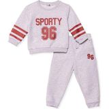 Hellobaby Erkek Bebek Eşofman Takımı Slogan Baskılı Bisiklet Yaka Long Sleeve Ribanalı - Gri Melanj - 6 - 9 Ay