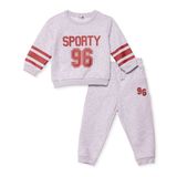 HelloBaby Erkek Bebek Eşofman Takımı Slogan Baskılı Bisiklet Yaka Long Sleeve Ribanalı - Gri Melanj