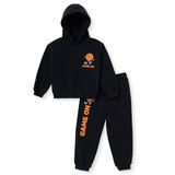 HelloBaby Erkek Bebek Eşofman Takımı Spor Baskılı Bağcıklı Bisiklet Yaka Long Sleeve Ribanalı - Siyah