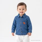 HelloBaby Erkek Bebek Gömlek Dinozor Baskılı Düğmeli Yaka Long Sleeve - Mavi