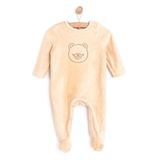 HelloBaby Erkek Bebek Kadife Patikli Tulum Hayvan Baskılı Bisiklet Yaka Uzun Kol - Açık Kahverengi