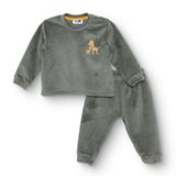 HelloBaby Erkek Bebek Kadife Pijama Takımı Çiçek Baskılı Düğmeli Bisiklet Yaka Long Sleeve Ribanalı - Yeşil