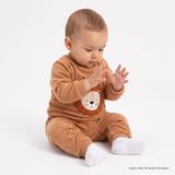 HelloBaby Erkek Bebek Kadife Pijama Takımı Hayvan Baskılı Çıtçıtlı Bisiklet Yaka Long Sleeve Ribanalı - Kahverengi