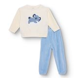 HelloBaby Erkek Bebek Kadife Pijama Takımı Hayvan Baskılı Çıtçıtlı Bisiklet Yaka Uzun Kol Ribanalı - Mavi