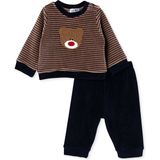Hellobaby Erkek Bebek Kadife Sweatshirt-Alt Ayı Baskılı Çıtçıtlı Bisiklet Yaka Uzun Kol Patiksiz - 6 - 9 Ay - Lacivert