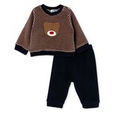 HelloBaby Erkek Bebek Kadife Sweatshirt-Alt Ayı Baskılı Çıtçıtlı Bisiklet Yaka Uzun Kol Patiksiz - Lacivert