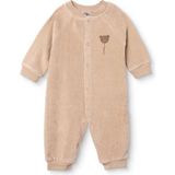 Hellobaby Erkek Bebek Kadife Tulum Hayvan Baskılı Çıtçıtlı Bisiklet Yaka Uzun Kol Patiksiz - Bej - 6 - 9 Ay