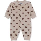 Hellobaby Erkek Bebek Kadife Tulum Hayvan Baskılı Çıtçıtlı Bisiklet Yaka Uzun Kol Patiksiz - Bej Melanj - 6 - 9 Ay