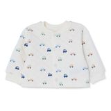 HelloBaby Erkek Bebek Kapitone Hırka Araba Baskılı Çıtçıtlı Bisiklet Yaka Long Sleeve - Beyaz