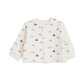HelloBaby Erkek Bebek Kapitone Hırka Araba Baskılı Çıtçıtlı Bisiklet Yaka Long Sleeve - Ekru