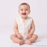 HelloBaby Erkek Bebek Kapitone Yelek Hayvan Baskılı Çıtçıtlı V Yaka Atlet - Ekru