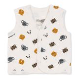 HelloBaby Erkek Bebek Kapitone Yelek Hayvan Baskılı V Yaka Sleeveless - Ekru