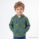 HelloBaby Erkek Bebek Kapüşonlu Hırka Hayvan Baskılı Fermuarlı Long Sleeve - Yeşil