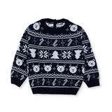 HelloBaby Erkek Bebek Kazak Yeniyıl Baskılı Düğmeli Bisiklet Yaka Long Sleeve - Lacivert