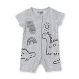 HelloBaby Erkek Bebek Kısa Tulum Dinozor Baskılı Çıtçıtlı Yaka Kol Reçme - Gri Melanj