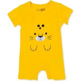 Hellobaby Erkek Bebek Kısa Tulum Hayvan Baskılı Çıtçıtlı Bisiklet Yaka Kısa Kol Reçme - Hardal - 1 - 3 Ay
