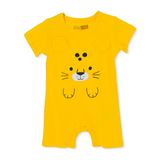 HelloBaby Erkek Bebek Kısa Tulum Hayvan Baskılı Çıtçıtlı Bisiklet Yaka Kol Reçme - Hardal