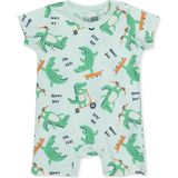 Hellobaby Erkek Bebek Kısa Tulum Hayvan Baskılı Çıtçıtlı Bisiklet Yaka Short Sleeve Ribanalı - Yeşil Melanj - 6 - 9 Ay