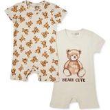 Hellobaby Erkek Bebek Kısa Tulum Hayvan Baskılı Çıtçıtlı Çıtçıtlı Yaka Kısa Kol Reçme - Bej - 0 - 1 Ay