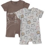 Hellobaby Erkek Bebek Kısa Tulum Hayvan Baskılı Çıtçıtlı Çıtçıtlı Yaka Kısa Kol Reçme - Kahverengi - 0 - 1 Ay