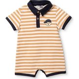 Hellobaby Erkek Bebek Kısa Tulum Hayvan Baskılı Çıtçıtlı Gömlek Yaka Kısa Kol Reçme - Bej Melanj - 12 - 18 Ay