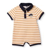 HelloBaby Erkek Bebek Kısa Tulum Hayvan Baskılı Çıtçıtlı Gömlek Yaka Kol Reçme - Bej