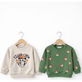 HelloBaby Erkek Bebek Pamuklu Sweatshirt – Desenli Model - Bej - Yeşil - 6 Ay