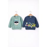 HelloBaby Erkek Bebek Pamuklu Sweatshirt – Desenli Model - Lacivert - 6 Ay