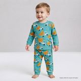 HelloBaby Erkek Bebek Pijama Takımı Araba Baskılı Çıtçıtlı Bisiklet Yaka Long Sleeve Ribanalı - Yeşil