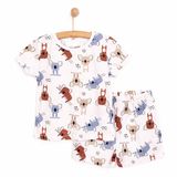 HelloBaby Erkek Bebek Pijama Takımı Bisiklet Yaka Kısa Kol Reçme - Bej