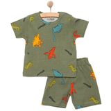 HelloBaby Erkek Bebek Pijama Takımı Bisiklet Yaka Kısa Kol Reçme - Yeşil