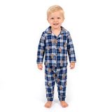 HelloBaby Erkek Bebek Pijama Takımı Ekose Baskılı Düğmeli Gömlek Yaka Long Sleeve Reçme - Mavi