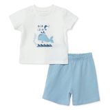 HelloBaby Erkek Bebek Pijama Takımı Hayvan Baskılı Bisiklet Yaka Short Sleeve Reçme - Ekru