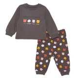 HelloBaby Erkek Bebek Pijama Takımı Hayvan Baskılı Bisiklet Yaka Uzun Kol Ribanalı - Haki
