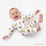 HelloBaby Erkek Bebek Pijama Takımı Hayvan Baskılı Çıtçıtlı Bisiklet Yaka Long Sleeve Ribanalı - Beyaz