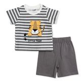 HelloBaby Erkek Bebek Pijama Takımı Hayvan Baskılı Çıtçıtlı Bisiklet Yaka Short Sleeve Reçme - Antrasit