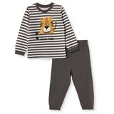 HelloBaby Erkek Bebek Pijama Takımı Hayvan Baskılı Çıtçıtlı Bisiklet Yaka Uzun Kol Ribanalı - Antrasit