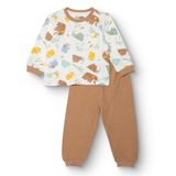 HelloBaby Erkek Bebek Pijama Takımı Hayvan Baskılı Çıtçıtlı Bisiklet Yaka Uzun Kol Ribanalı - Kahverengi