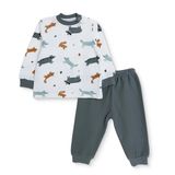 HelloBaby Erkek Bebek Pijama Takımı Hayvan Baskılı Çıtçıtlı Bisiklet Yaka Uzun Kol Ribanalı - Yeşil