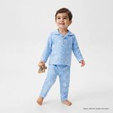 Hellobaby Erkek Bebek Pijama Takımı Hayvan Baskılı Düğmeli Gömlek Yaka Long Sleeve Reçme - Mavi - 9 - 12 Ay