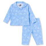 HelloBaby Erkek Bebek Pijama Takımı Hayvan Baskılı Düğmeli Gömlek Yaka Long Sleeve Reçme - Mavi