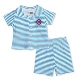 HelloBaby Erkek Bebek Pijama Takımı Marin Baskılı Düğmeli Gömlek Yaka Short Sleeve Reçme - Açık Mavi