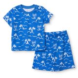 HelloBaby Erkek Bebek Pijama Takımı Palmiye Baskılı Çıtçıtlı Bisiklet Yaka Short Sleeve Reçme - Mavi