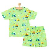 HelloBaby Erkek Bebek Pijama Takımı Taşıtlar Baskılı Bisiklet Yaka Kısa Kol Reçme - Petrol